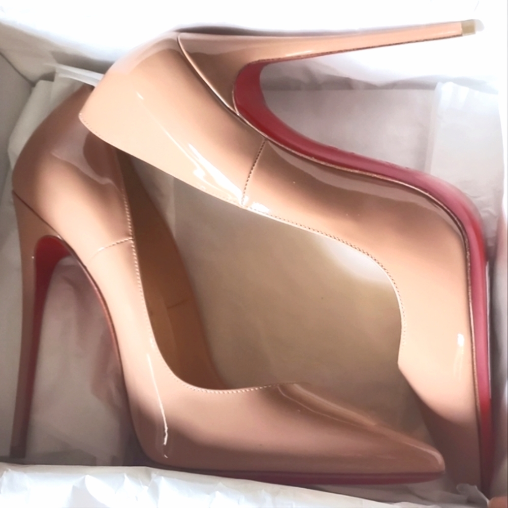VEUC CHRISTIAN LOUBOUTIN So Kate Pumps Heels 120 Nude Patent Beige 40 8.5 9 9.5 - Picture 3 of 14